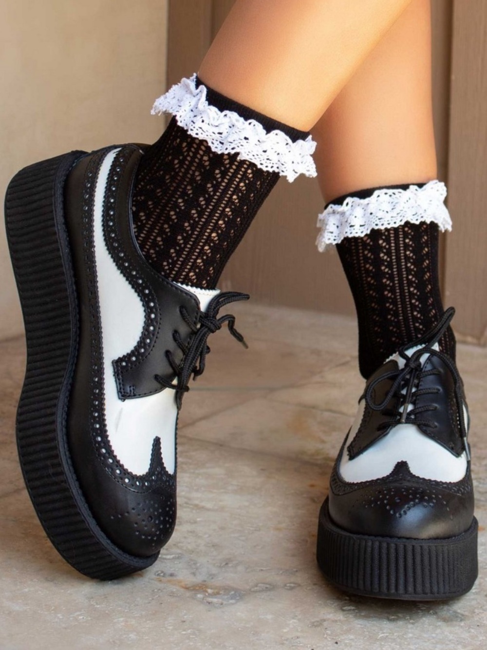 T.U.K Black and White Platform creepers
